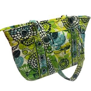 Vera Bradley Aqua Blue Yellow Neon Green Double Handle Center Zip Handbag Purse